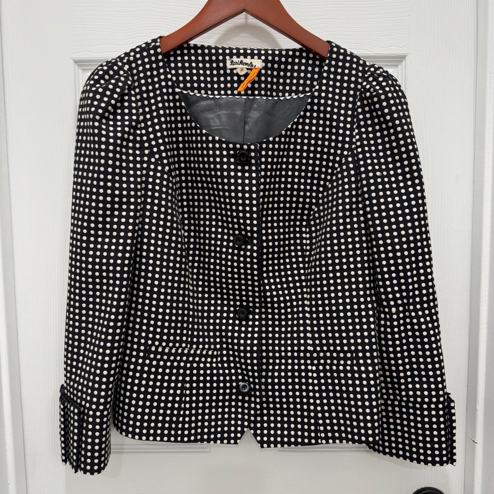 Taikonhu Anthropologie Women's Polka Dot Cropped Academia Retro Jacket Size 10